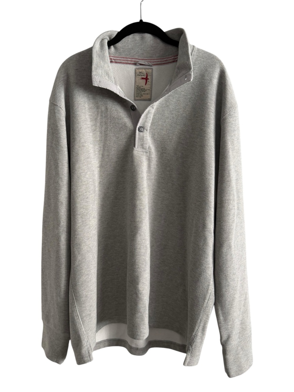 Relwen Gray Mock Neck Button Henley Pullover Sweatshirt XL